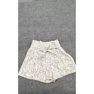 Tea & Cup Beige Women's Shorts Paperbag Snakeskin Print High Rise Belted Medium